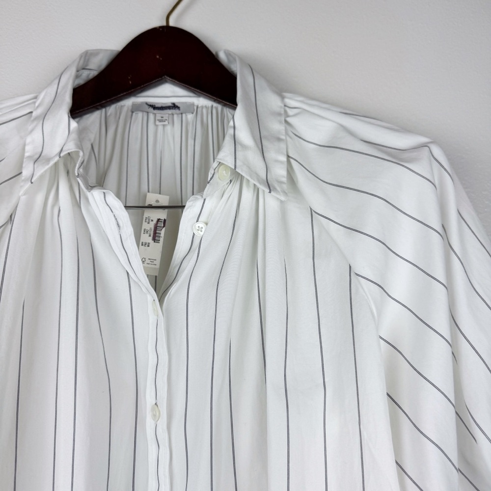 Madewell Shirred Bubble-Sleeve Button-Up Shirt Stripes White Size M NWT - Picture 5 of 8